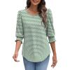 image:imageXIEERDUO Blouses for Women Dressy Casual 34 Length Sleeve Womens Tops with Smocked CuffsJzgreenstripe