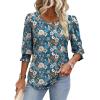 image:imageXIEERDUO Blouses for Women Dressy Casual 34 Length Sleeve Womens Tops with Smocked CuffsUblue Floral