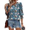 image:imageXIEERDUO Blouses for Women Dressy Casual 34 Length Sleeve Womens Tops with Smocked CuffsUblue Floral
