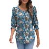 image:imageXIEERDUO Blouses for Women Dressy Casual 34 Length Sleeve Womens Tops with Smocked CuffsUblue Floral