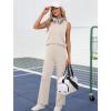 image:imageXIEERDUO Two Piece Sets for Women Summer Outfits Travel Mock Neck Lounge Sets Wide Leg Pants Beach Vacation ClothesBeige
