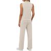 image:imageXIEERDUO Two Piece Sets for Women Summer Outfits Travel Mock Neck Lounge Sets Wide Leg Pants Beach Vacation ClothesBeige