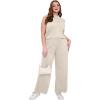 image:imageXIEERDUO Two Piece Sets for Women Summer Outfits Travel Mock Neck Lounge Sets Wide Leg Pants Beach Vacation ClothesBeige