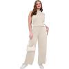 image:imageXIEERDUO Two Piece Sets for Women Summer Outfits Travel Mock Neck Lounge Sets Wide Leg Pants Beach Vacation ClothesBeigewhite