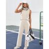 image:imageXIEERDUO Two Piece Sets for Women Summer Outfits Travel Mock Neck Lounge Sets Wide Leg Pants Beach Vacation ClothesBeigewhite