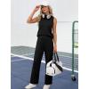 image:imageXIEERDUO Two Piece Sets for Women Summer Outfits Travel Mock Neck Lounge Sets Wide Leg Pants Beach Vacation ClothesBlack