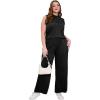 image:imageXIEERDUO Two Piece Sets for Women Summer Outfits Travel Mock Neck Lounge Sets Wide Leg Pants Beach Vacation ClothesBlack