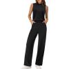 image:imageXIEERDUO Two Piece Sets for Women Summer Outfits Travel Mock Neck Lounge Sets Wide Leg Pants Beach Vacation ClothesBlack