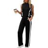image:imageXIEERDUO Two Piece Sets for Women Summer Outfits Travel Mock Neck Lounge Sets Wide Leg Pants Beach Vacation ClothesBlackwhite