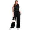 image:imageXIEERDUO Two Piece Sets for Women Summer Outfits Travel Mock Neck Lounge Sets Wide Leg Pants Beach Vacation ClothesBlackwhite