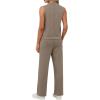 image:imageXIEERDUO Two Piece Sets for Women Summer Outfits Travel Mock Neck Lounge Sets Wide Leg Pants Beach Vacation ClothesCoffee