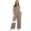 image:imageXIEERDUO Two Piece Sets for Women Summer Outfits Travel Mock Neck Lounge Sets Wide Leg Pants Beach Vacation ClothesCoffee