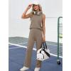 image:imageXIEERDUO Two Piece Sets for Women Summer Outfits Travel Mock Neck Lounge Sets Wide Leg Pants Beach Vacation ClothesCoffee