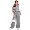 image:imageXIEERDUO Two Piece Sets for Women Summer Outfits Travel Mock Neck Lounge Sets Wide Leg Pants Beach Vacation ClothesGreywhite