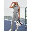 image:imageXIEERDUO Two Piece Sets for Women Summer Outfits Travel Mock Neck Lounge Sets Wide Leg Pants Beach Vacation ClothesGreywhite