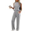 image:imageXIEERDUO Two Piece Sets for Women Summer Outfits Travel Mock Neck Lounge Sets Wide Leg Pants Beach Vacation ClothesGreywhite