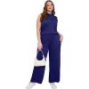 image:imageXIEERDUO Two Piece Sets for Women Summer Outfits Travel Mock Neck Lounge Sets Wide Leg Pants Beach Vacation ClothesNavy Blue