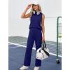 image:imageXIEERDUO Two Piece Sets for Women Summer Outfits Travel Mock Neck Lounge Sets Wide Leg Pants Beach Vacation ClothesNavy Blue