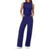 image:imageXIEERDUO Two Piece Sets for Women Summer Outfits Travel Mock Neck Lounge Sets Wide Leg Pants Beach Vacation ClothesNavy Blue