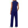 image:imageXIEERDUO Two Piece Sets for Women Summer Outfits Travel Mock Neck Lounge Sets Wide Leg Pants Beach Vacation ClothesNavy Blue
