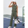 image:imageXIEERDUO Two Piece Sets for Women Summer Outfits Travel Mock Neck Lounge Sets Wide Leg Pants Beach Vacation ClothesOlive Green