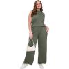 image:imageXIEERDUO Two Piece Sets for Women Summer Outfits Travel Mock Neck Lounge Sets Wide Leg Pants Beach Vacation ClothesOlive Green