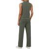 image:imageXIEERDUO Two Piece Sets for Women Summer Outfits Travel Mock Neck Lounge Sets Wide Leg Pants Beach Vacation ClothesOlive Green