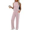 image:imageXIEERDUO Two Piece Sets for Women Summer Outfits Travel Mock Neck Lounge Sets Wide Leg Pants Beach Vacation ClothesPinkwhite