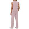 image:imageXIEERDUO Two Piece Sets for Women Summer Outfits Travel Mock Neck Lounge Sets Wide Leg Pants Beach Vacation ClothesPinkwhite
