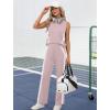 image:imageXIEERDUO Two Piece Sets for Women Summer Outfits Travel Mock Neck Lounge Sets Wide Leg Pants Beach Vacation ClothesPinkwhite