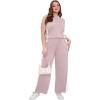 image:imageXIEERDUO Two Piece Sets for Women Summer Outfits Travel Mock Neck Lounge Sets Wide Leg Pants Beach Vacation ClothesPinkwhite