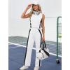 image:imageXIEERDUO Two Piece Sets for Women Summer Outfits Travel Mock Neck Lounge Sets Wide Leg Pants Beach Vacation ClothesWhiteblack