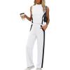 image:imageXIEERDUO Two Piece Sets for Women Summer Outfits Travel Mock Neck Lounge Sets Wide Leg Pants Beach Vacation ClothesWhiteblack