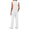image:imageXIEERDUO Two Piece Sets for Women Summer Outfits Travel Mock Neck Lounge Sets Wide Leg Pants Beach Vacation ClothesWhiteblack