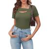 image:imageXIEERDUO Womens Summer Tops Short Sleeve Shirts for Women Sexy Tops Y2K Shirts One Piece Cutout TopsArmy Green