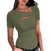 image:imageXIEERDUO Womens Summer Tops Short Sleeve Shirts for Women Sexy Tops Y2K Shirts One Piece Cutout TopsArmy Green