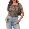 image:imageXIEERDUO Womens Summer Tops Short Sleeve Shirts for Women Sexy Tops Y2K Shirts One Piece Cutout TopsLeopard Print