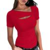 image:imageXIEERDUO Womens Summer Tops Short Sleeve Shirts for Women Sexy Tops Y2K Shirts One Piece Cutout TopsRed
