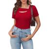 image:imageXIEERDUO Womens Summer Tops Short Sleeve Shirts for Women Sexy Tops Y2K Shirts One Piece Cutout TopsRed
