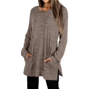 image:imageXIEERDUO Womens Casual Sweatshirts Long Sleeve Shirts Oversized With Pocket Tunic Tops S3XL102coffee