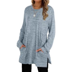 image:imageXIEERDUO Womens Casual Sweatshirts Long Sleeve Shirts Oversized With Pocket Tunic Tops S3XL114bluegrey
