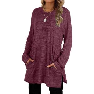 image:imageXIEERDUO Womens Casual Sweatshirts Long Sleeve Shirts Oversized With Pocket Tunic Tops S3XL116purplered