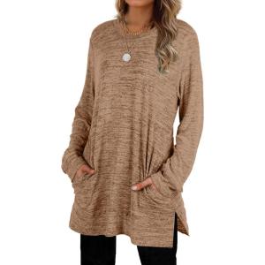 image:imageXIEERDUO Womens Casual Sweatshirts Long Sleeve Shirts Oversized With Pocket Tunic Tops S3XL117camel