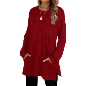 image:imageXIEERDUO Womens Casual Sweatshirts Long Sleeve Shirts Oversized With Pocket Tunic Tops S3XL118red