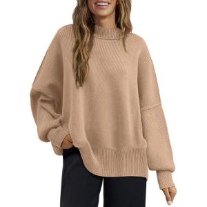 image:imageXIEERDUO Womens Sweaters Knit Crewneck Fall Fashion 2023 Oversized Sweater Pullover Tops Khaki L