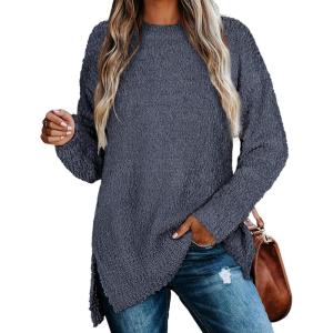 image:imageXIEERDUO Womens Sweaters Oversized Long Sleeve Crewneck Side Slits Tunic Tops