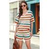 image:imageXIEERDUO Lounge Sets for Women Shorts Lightweight Summer Pajamas Set Sleepwear 2 Piece Sets Airport Vacation OutfitsColorful Stripe 1