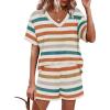 image:imageXIEERDUO Lounge Sets for Women Shorts Lightweight Summer Pajamas Set Sleepwear 2 Piece Sets Airport Vacation OutfitsColorful Stripe 1