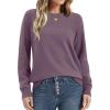image:imageXIEERDUO Sweaters for Women Long Sleeve Shirts Round Neck Ribbed Knit Pullover Sweater Fashion ClothingGray Purple