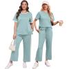 image:imageXIEERDUO Womens Side Slit Lounge Sets 2026 Fashion 2 Piece Travel Outfits Cozy Loungewear Wide Leg Tracksuits S3XLUnique Turquoise
